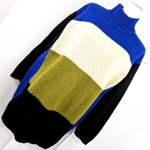 JONES NEW YORK! 100% FINE AUSSIE WOOL HVYWT BLACK/CREAM/BLUE/GREEN SWEATER! SZ M